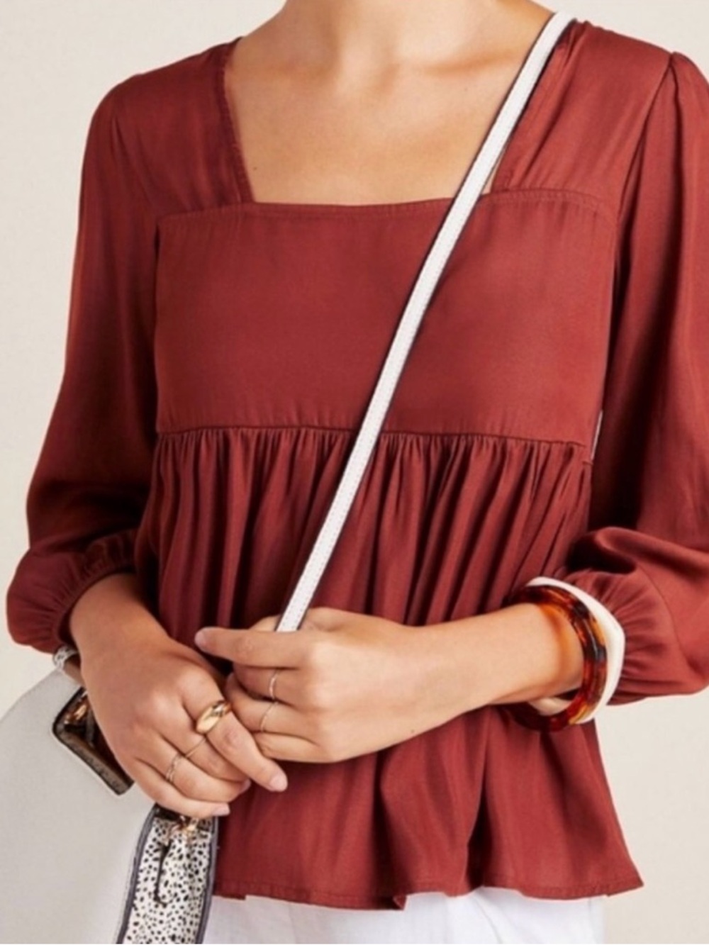 Dolan by Anthropologie Cherie Medium Babydoll Blouse in Rust *Rare-*